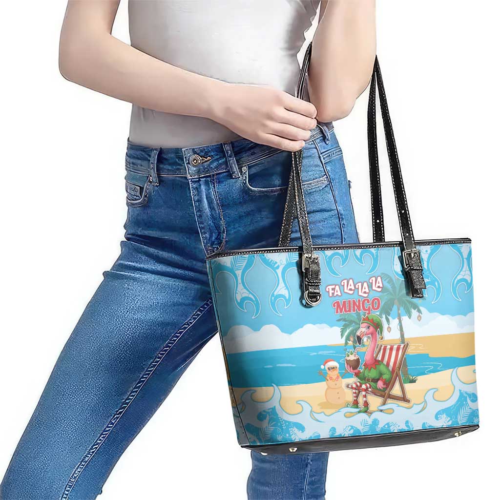 Christmas In July Leather Tote Bag I Am The Flamingo Elf - Wonder Print Shop