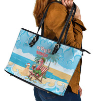 Christmas In July Leather Tote Bag I Am The Flamingo Elf - Wonder Print Shop