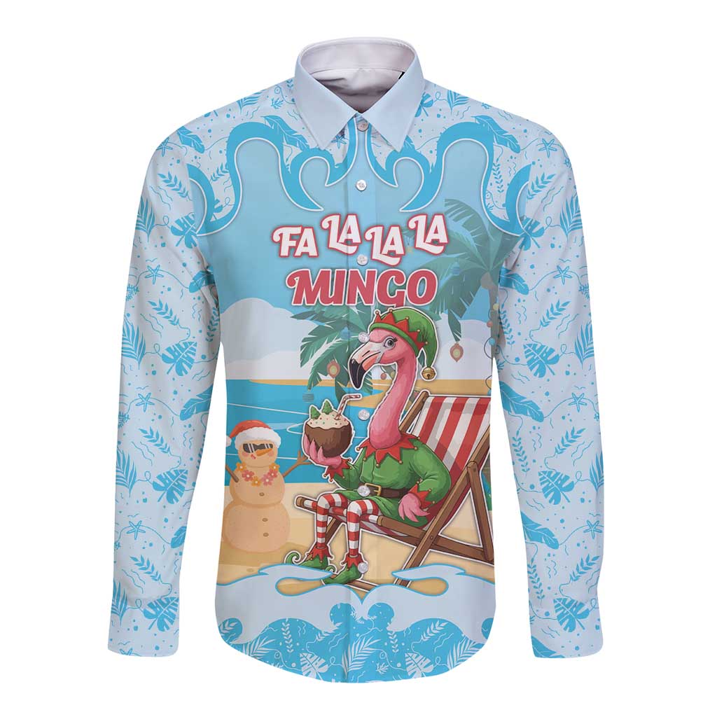 Christmas In July Long Sleeve Button Shirt I Am The Flamingo Elf - Wonder Print Shop