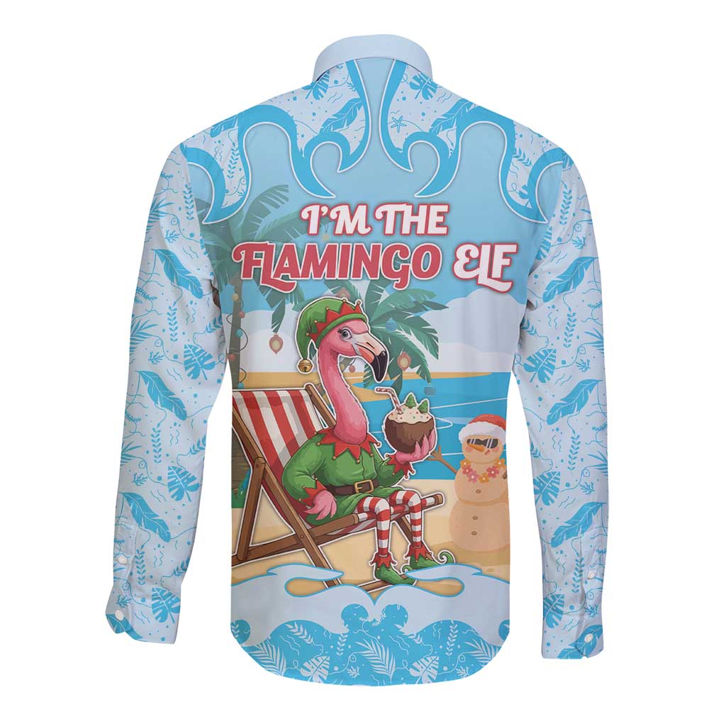 Christmas In July Long Sleeve Button Shirt I Am The Flamingo Elf - Wonder Print Shop