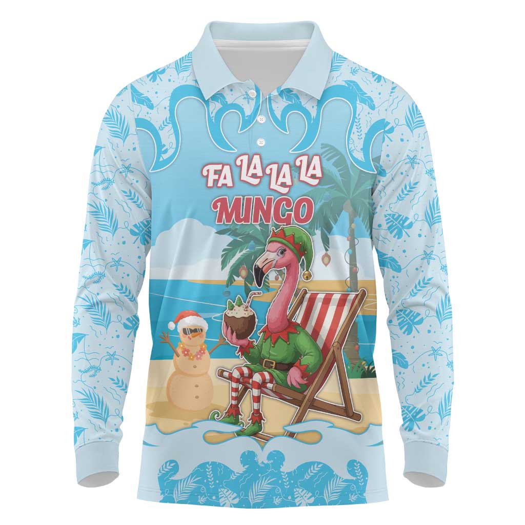 Christmas In July Long Sleeve Polo Shirt I Am The Flamingo Elf - Wonder Print Shop