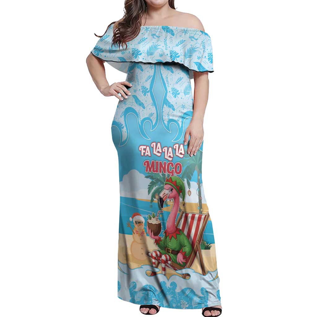 Christmas In July Off Shoulder Maxi Dress I Am The Flamingo Elf - Wonder Print Shop