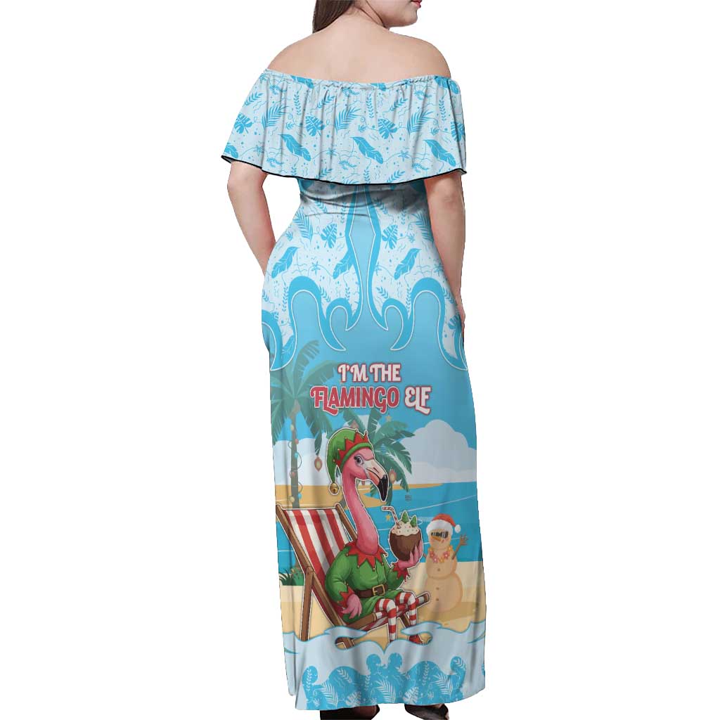 Christmas In July Off Shoulder Maxi Dress I Am The Flamingo Elf - Wonder Print Shop