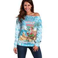Christmas In July Off Shoulder Sweater I Am The Flamingo Elf - Wonder Print Shop