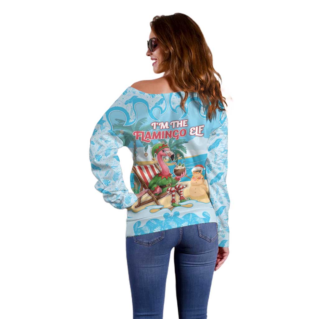 Christmas In July Off Shoulder Sweater I Am The Flamingo Elf - Wonder Print Shop