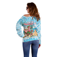 Christmas In July Off Shoulder Sweater I Am The Flamingo Elf - Wonder Print Shop
