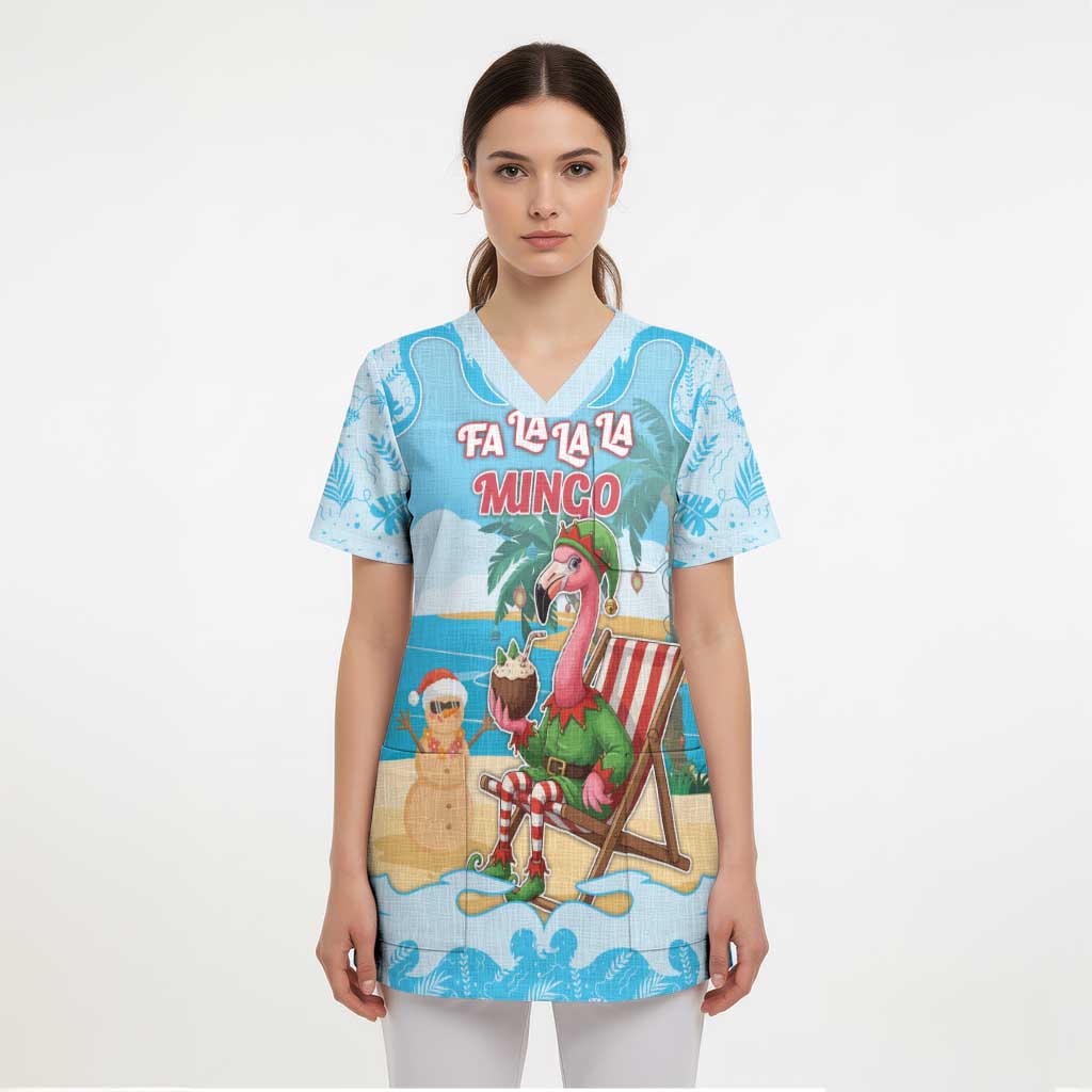 Christmas In July Scrub Top I Am The Flamingo Elf - Wonder Print Shop
