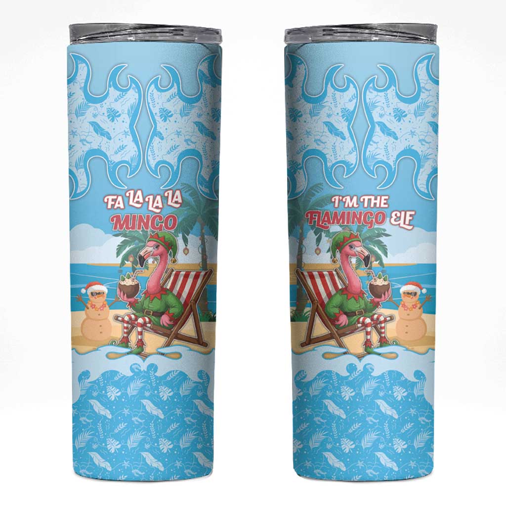 Christmas In July Skinny Tumbler I Am The Flamingo Elf - Wonder Print Shop