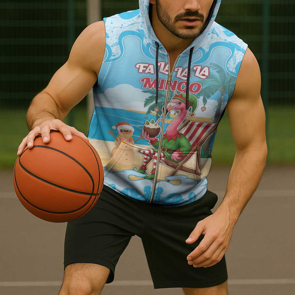 Christmas In July Sleeveless Zip Hoodie I Am The Flamingo Elf - undefined