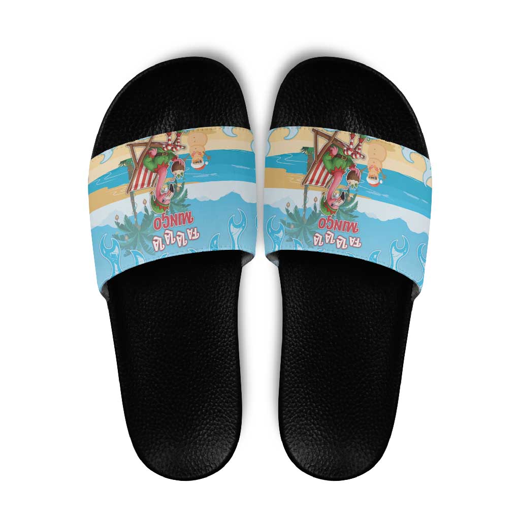 Christmas In July Slide Sandals I Am The Flamingo Elf - Wonder Print Shop