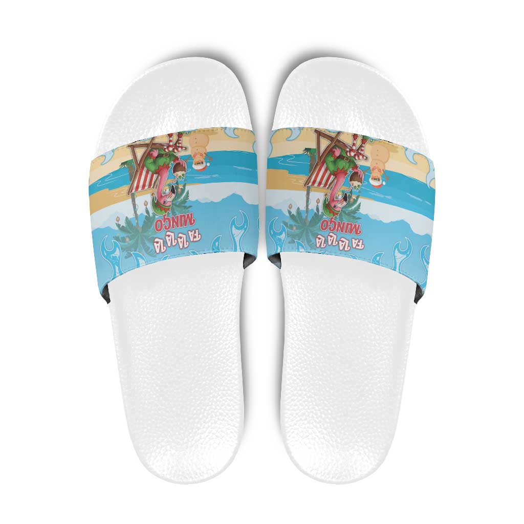 Christmas In July Slide Sandals I Am The Flamingo Elf - Wonder Print Shop