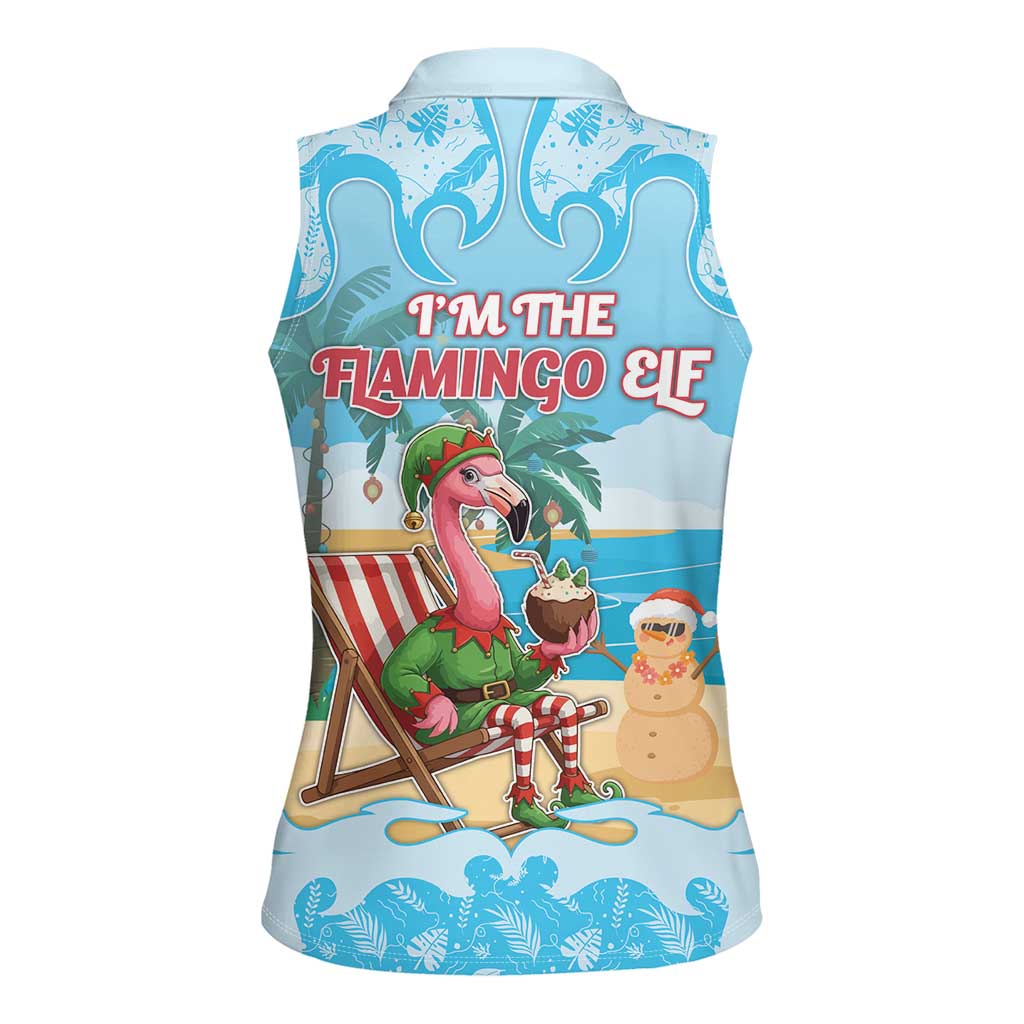 Christmas In July Women Sleeveless Polo Shirt I Am The Flamingo Elf - Wonder Print Shop