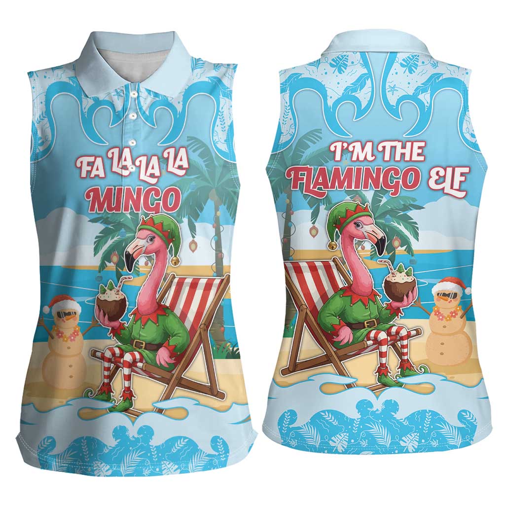 Christmas In July Women Sleeveless Polo Shirt I Am The Flamingo Elf - Wonder Print Shop