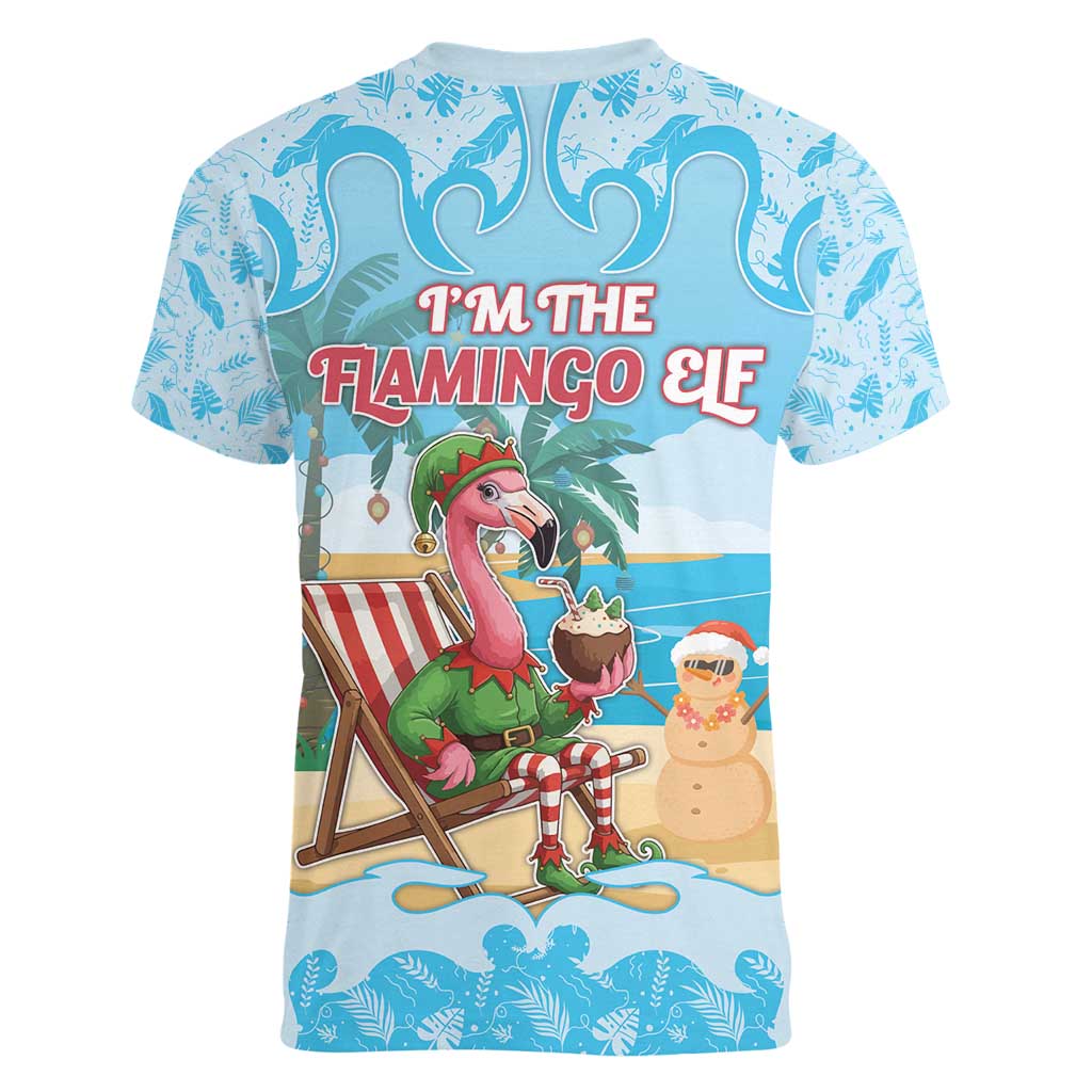 Christmas In July Women V-Neck T-Shirt I Am The Flamingo Elf - Wonder Print Shop