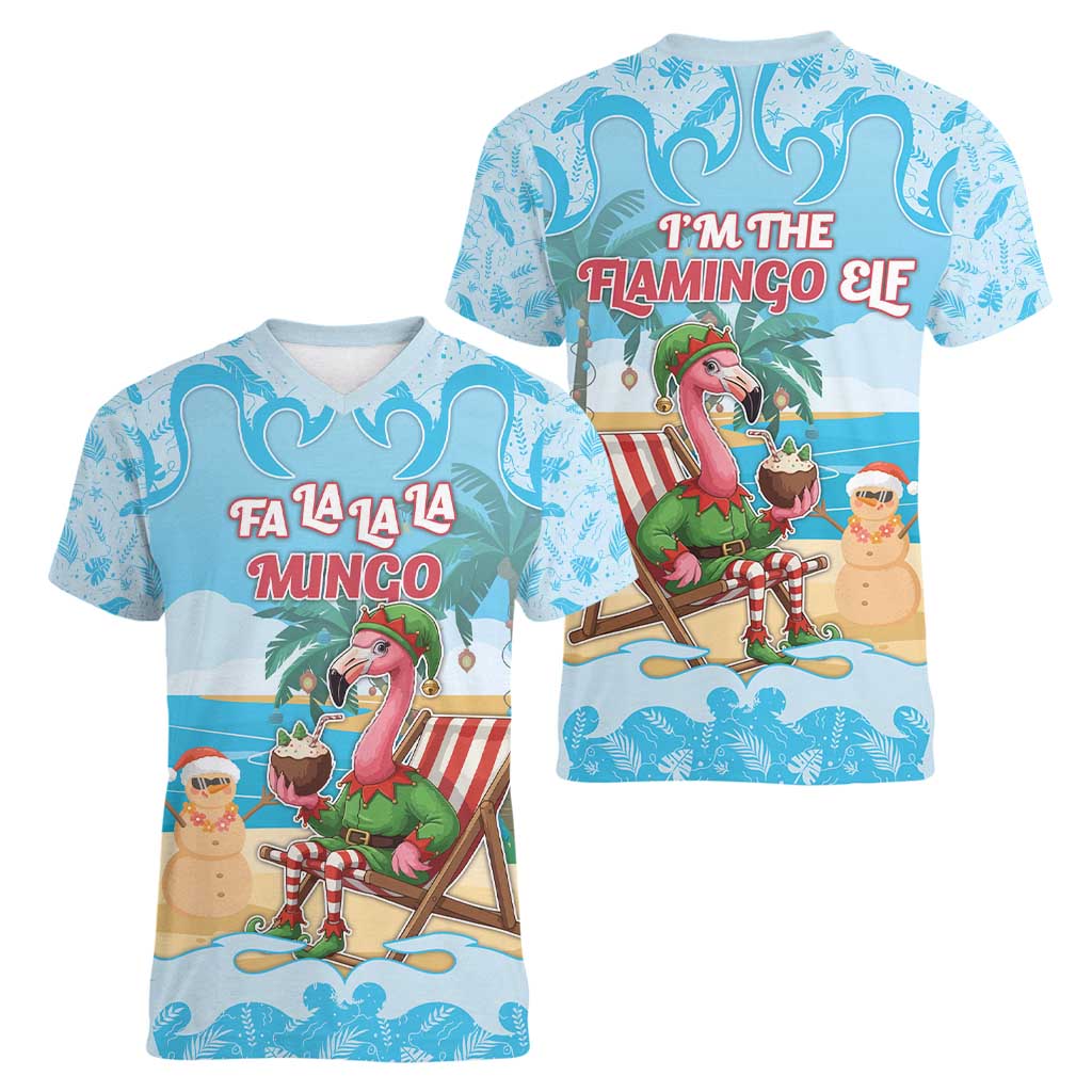 Christmas In July Women V-Neck T-Shirt I Am The Flamingo Elf - Wonder Print Shop