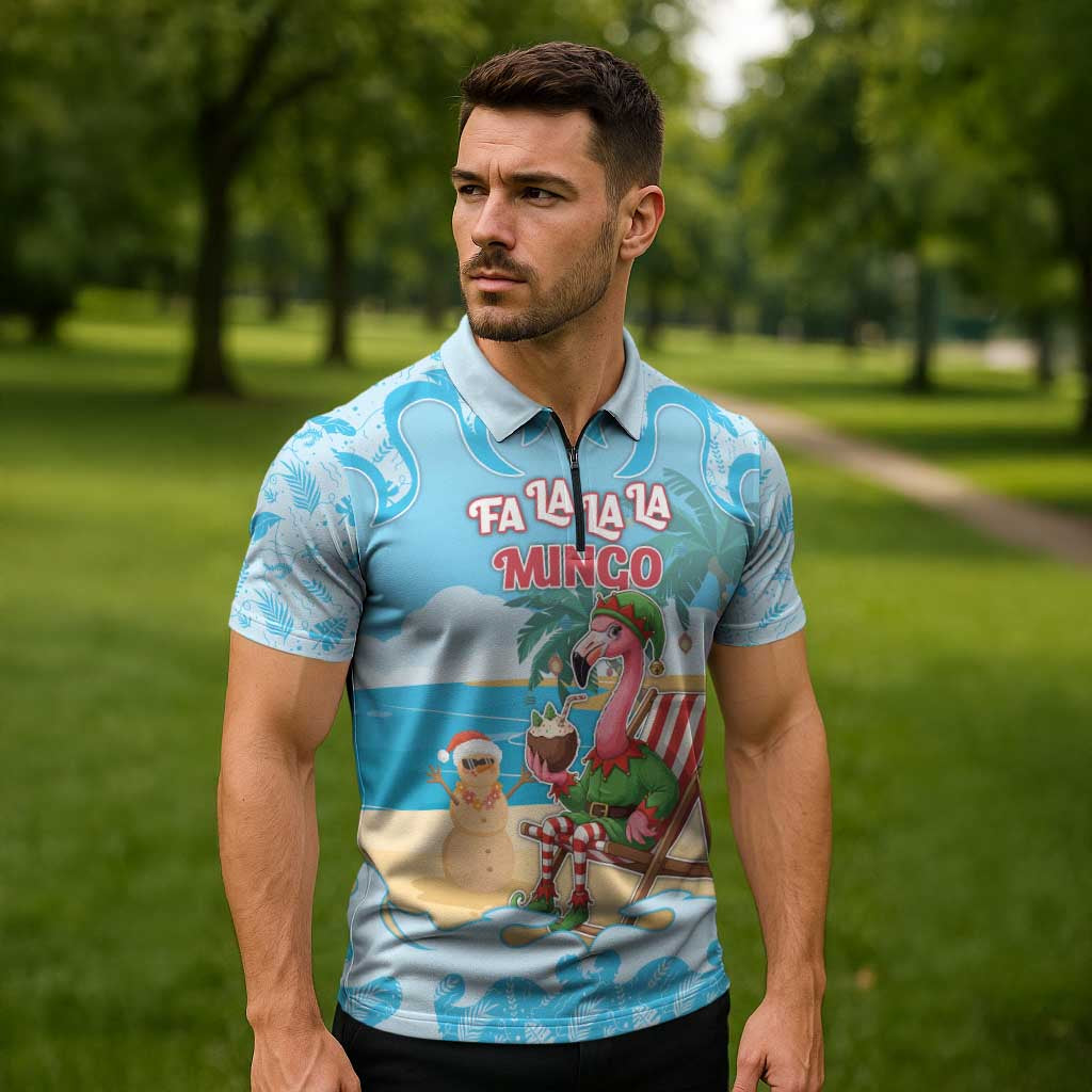 Christmas In July Zipper Polo Shirt I Am The Flamingo Elf - Wonder Print Shop