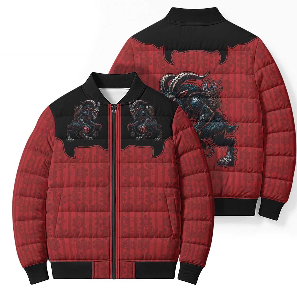 Western Yoke Bomber Puffer Jacket Krampus Christmas Horror Style - Wonder Print Shop