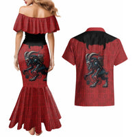 Western Yoke Couples Matching Mermaid Dress and Hawaiian Shirt Krampus Christmas Horror Style - Wonder Print Shop