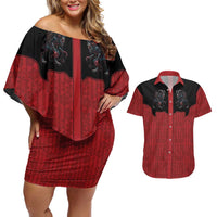 Western Yoke Couples Matching Off Shoulder Short Dress and Hawaiian Shirt Krampus Christmas Horror Style - Wonder Print Shop