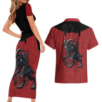 Western Yoke Couples Matching Short Sleeve Bodycon Dress and Hawaiian Shirt Krampus Christmas Horror Style - Wonder Print Shop