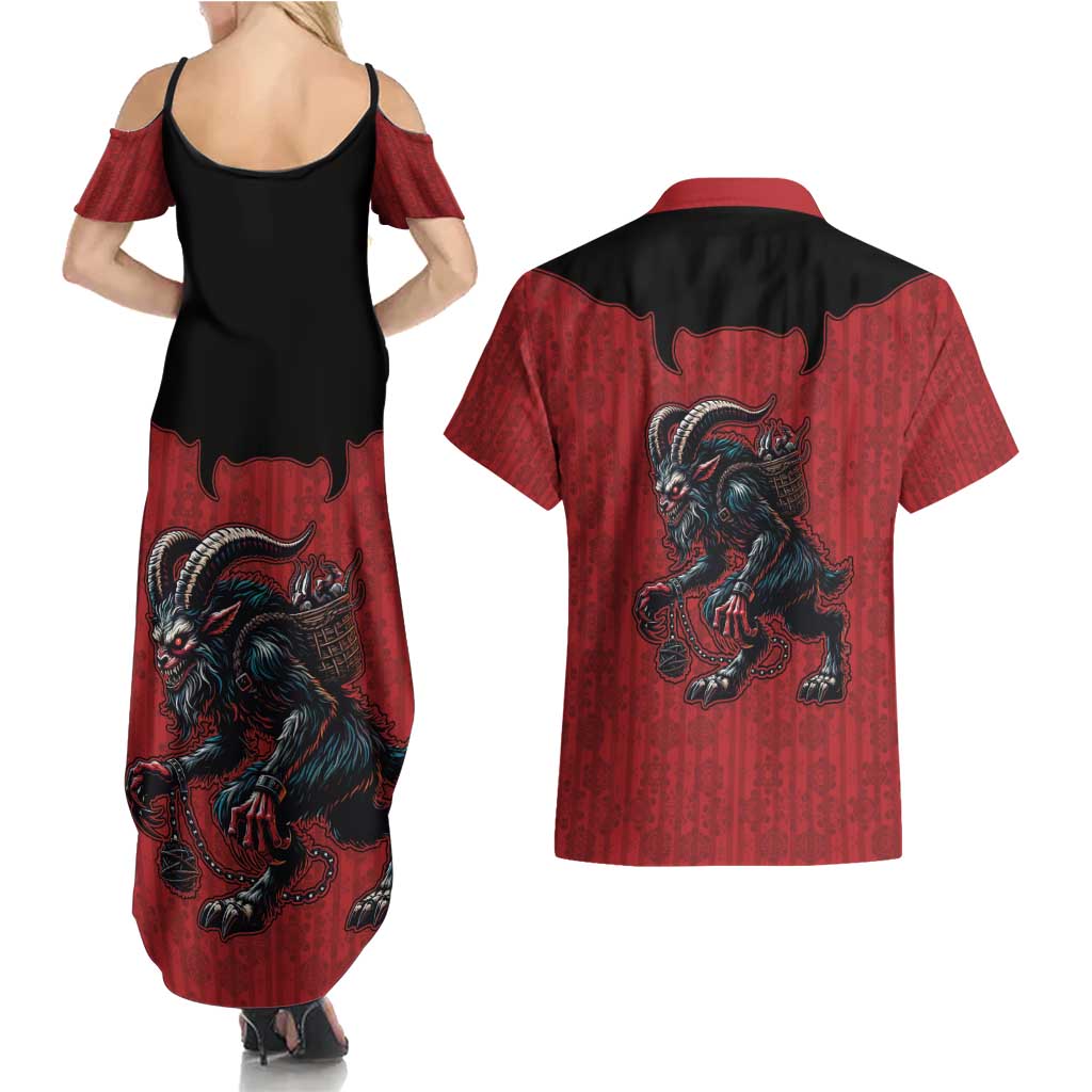 Western Yoke Couples Matching Summer Maxi Dress and Hawaiian Shirt Krampus Christmas Horror Style - Wonder Print Shop