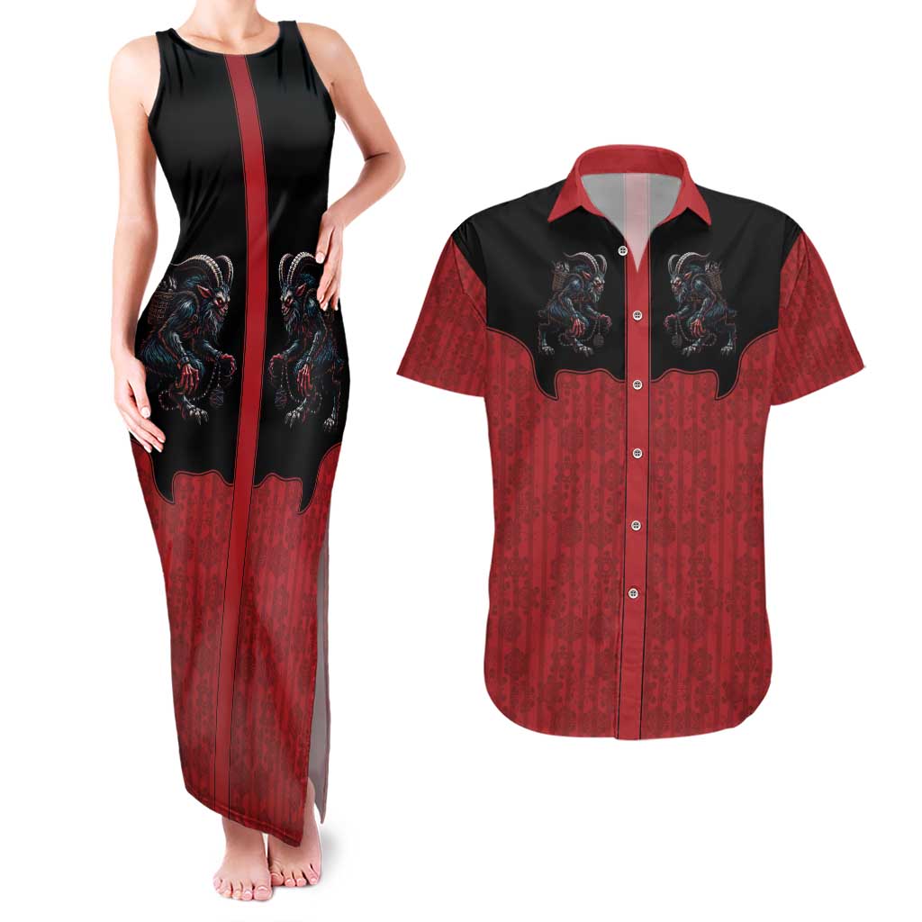 Western Yoke Couples Matching Tank Maxi Dress and Hawaiian Shirt Krampus Christmas Horror Style - Wonder Print Shop