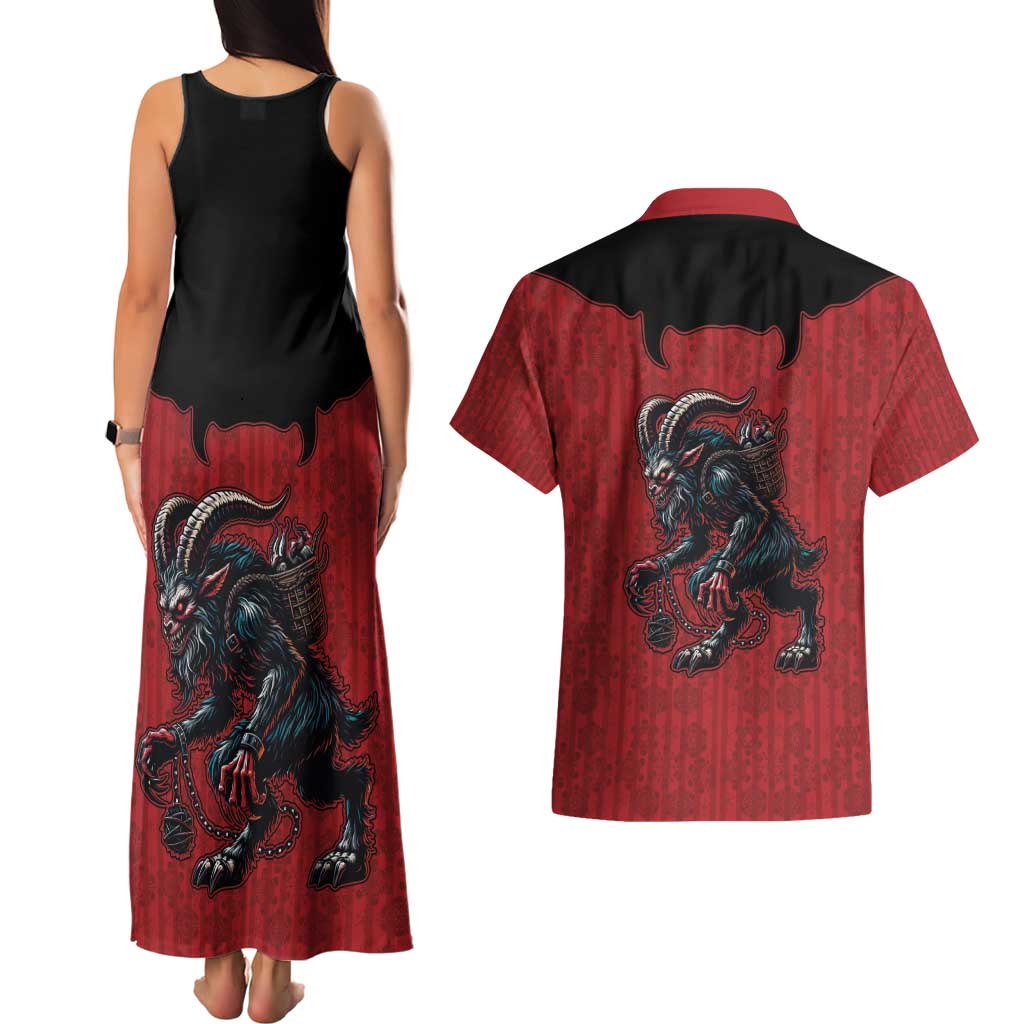 Western Yoke Couples Matching Tank Maxi Dress and Hawaiian Shirt Krampus Christmas Horror Style - Wonder Print Shop