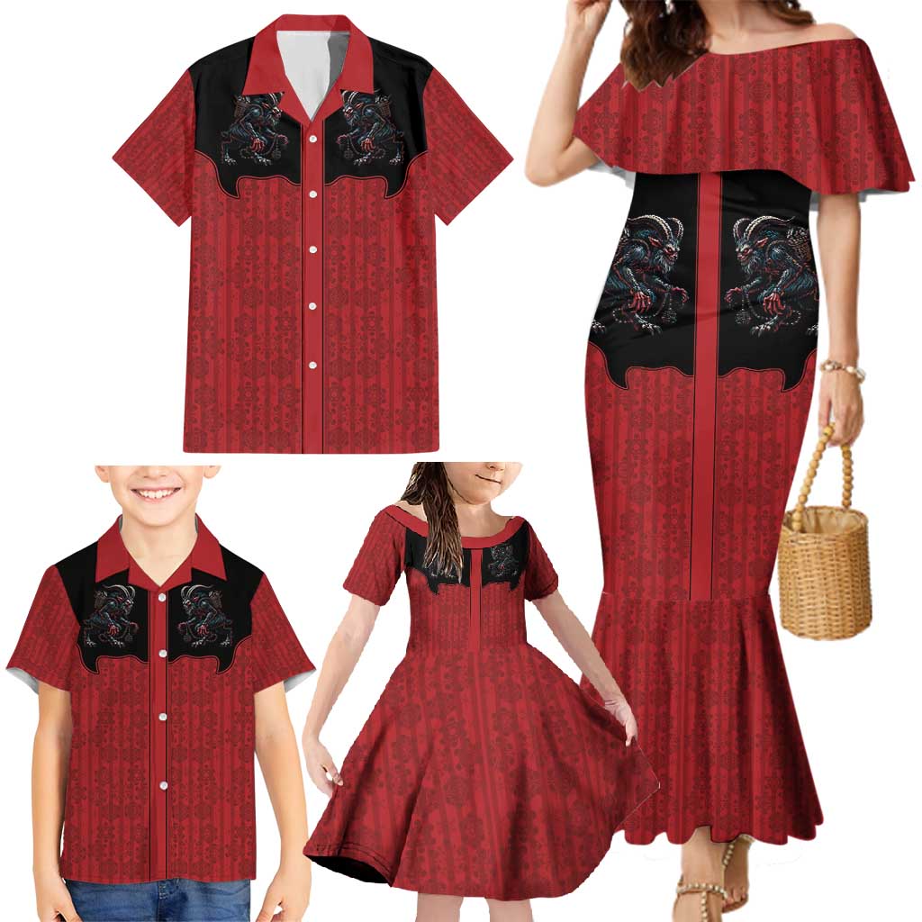 Western Yoke Family Matching Mermaid Dress and Hawaiian Shirt Krampus Christmas Horror Style - Wonder Print Shop
