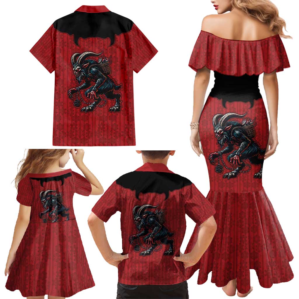 Western Yoke Family Matching Mermaid Dress and Hawaiian Shirt Krampus Christmas Horror Style - Wonder Print Shop