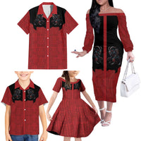 Western Yoke Family Matching Off The Shoulder Long Sleeve Dress and Hawaiian Shirt Krampus Christmas Horror Style - Wonder Print Shop