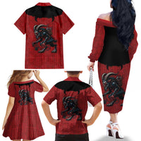 Western Yoke Family Matching Off The Shoulder Long Sleeve Dress and Hawaiian Shirt Krampus Christmas Horror Style - Wonder Print Shop