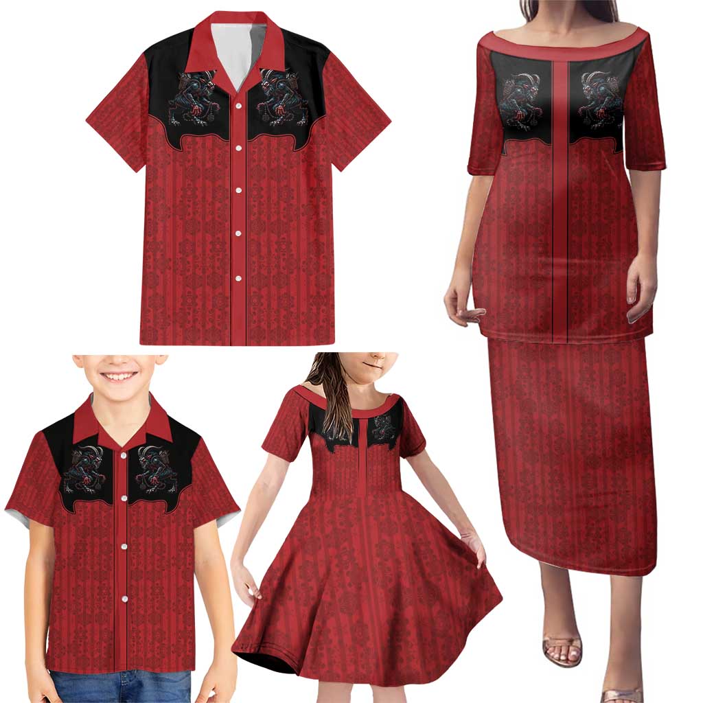 Western Yoke Family Matching Puletasi and Hawaiian Shirt Krampus Christmas Horror Style - Wonder Print Shop
