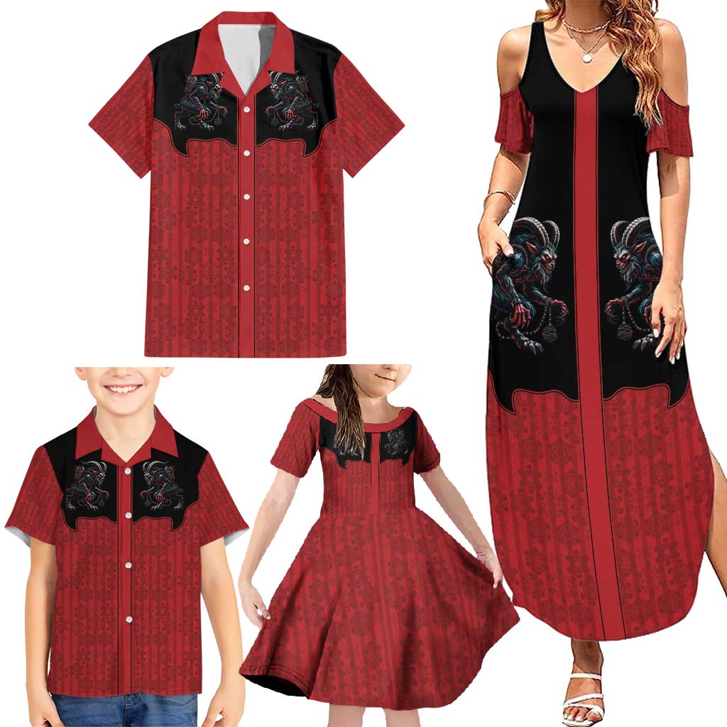 Western Yoke Family Matching Summer Maxi Dress and Hawaiian Shirt Krampus Christmas Horror Style - Wonder Print Shop