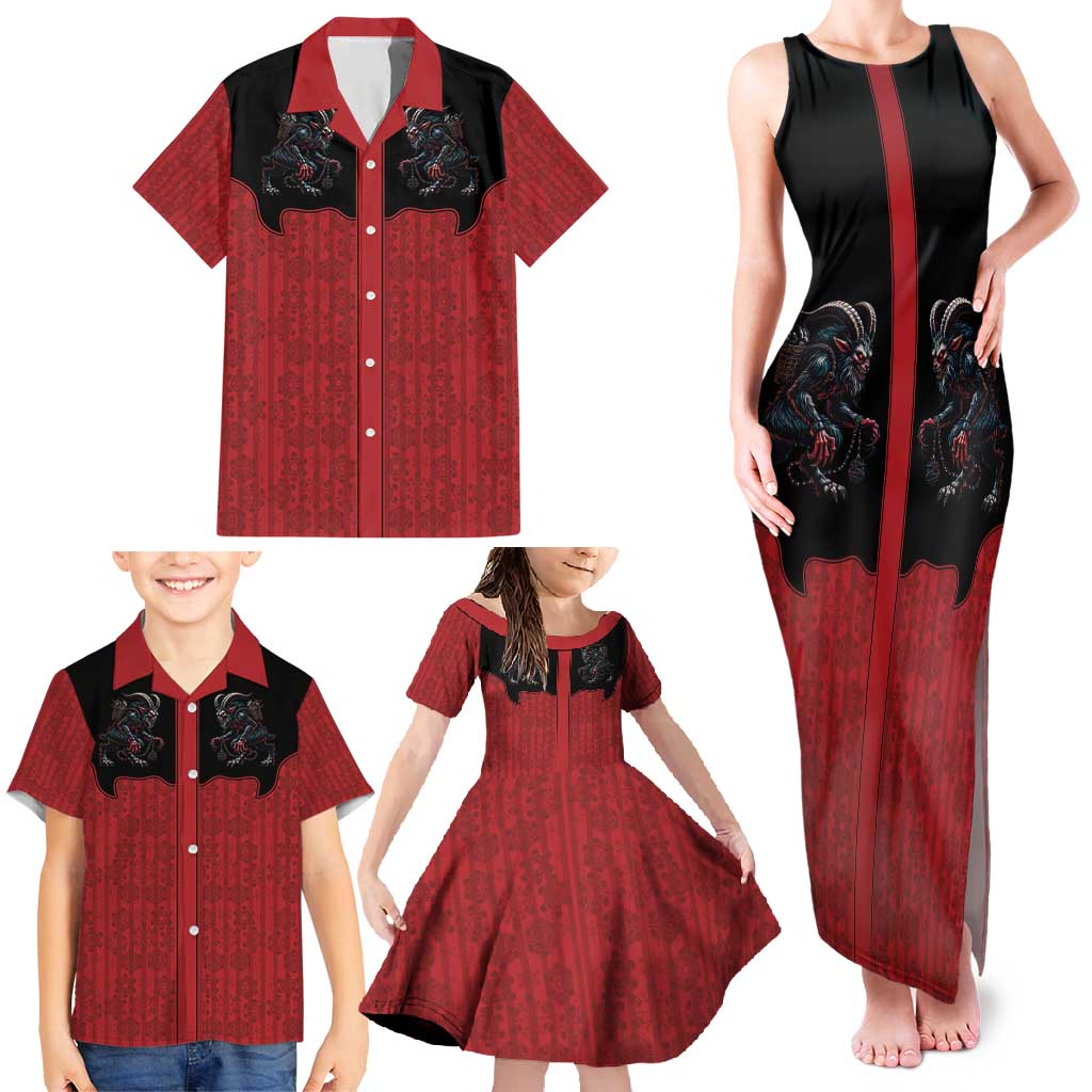 Western Yoke Family Matching Tank Maxi Dress and Hawaiian Shirt Krampus Christmas Horror Style - Wonder Print Shop