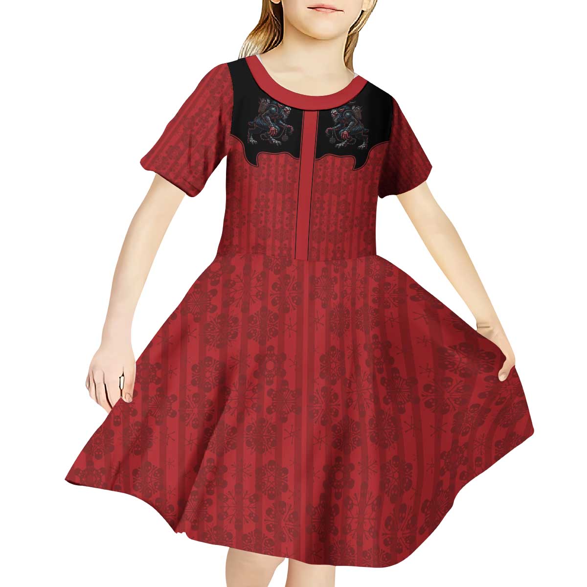 Western Yoke Kid Short Sleeve Dress Krampus Christmas Horror Style - Wonder Print Shop