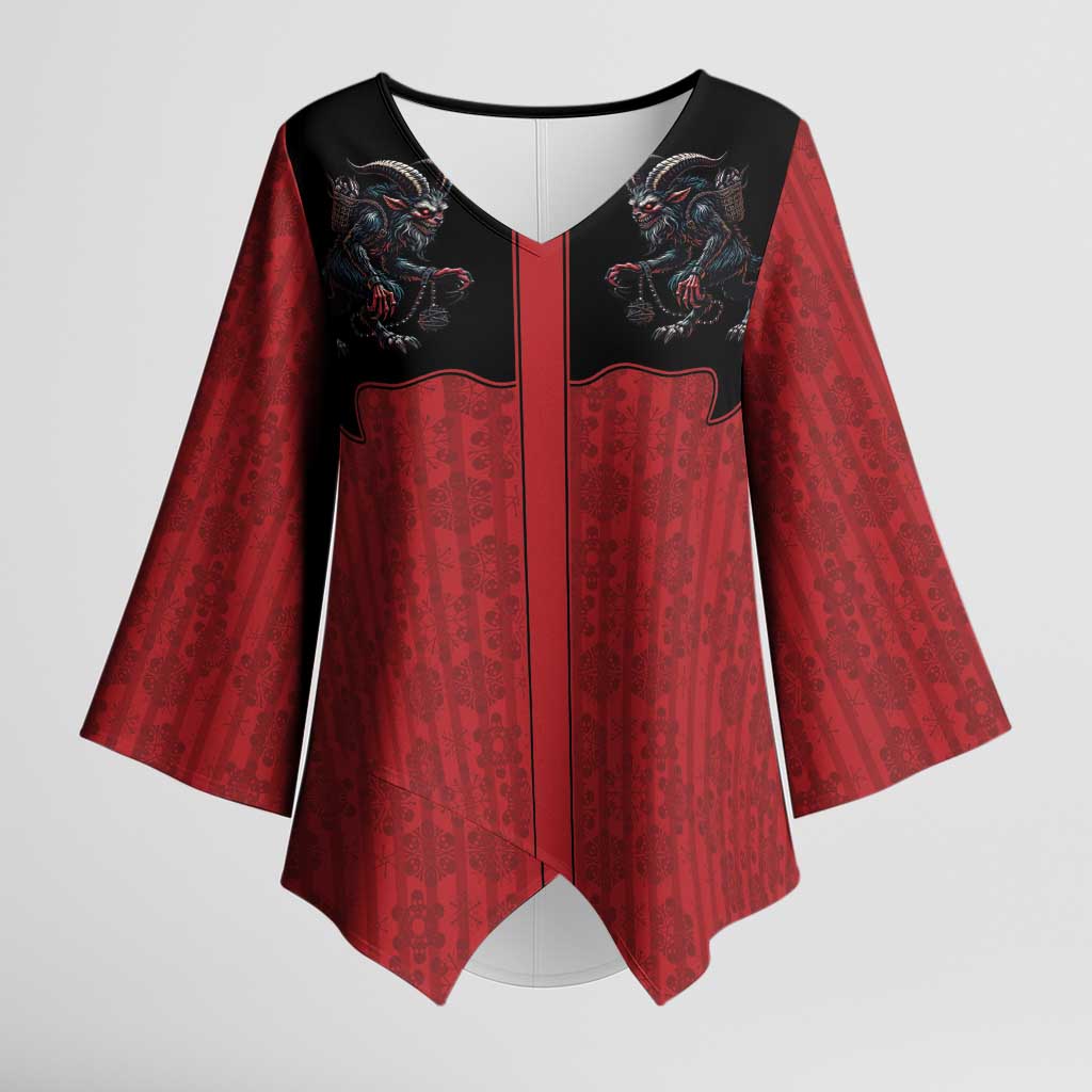 Western Yoke Kimono Sleeve Blouse Krampus Christmas Horror Style - Wonder Print Shop