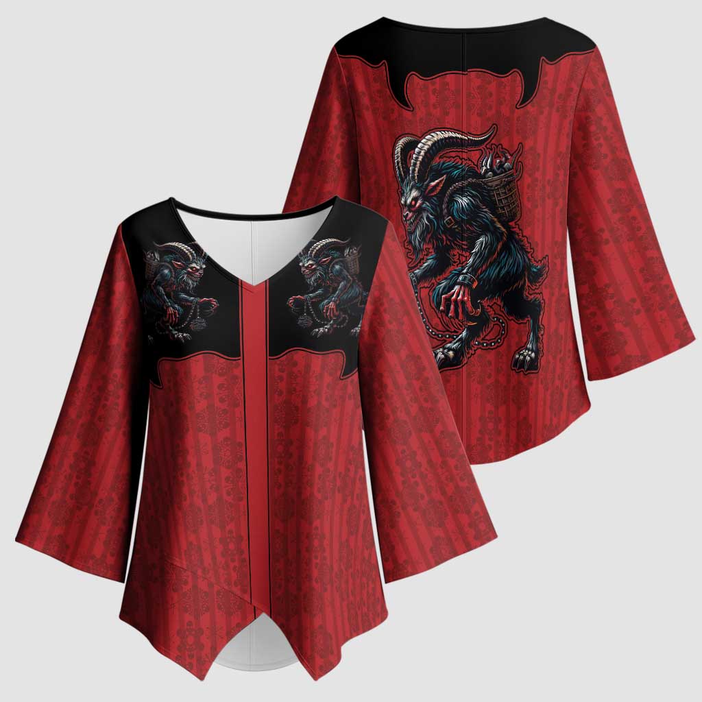 Western Yoke Kimono Sleeve Blouse Krampus Christmas Horror Style - Wonder Print Shop