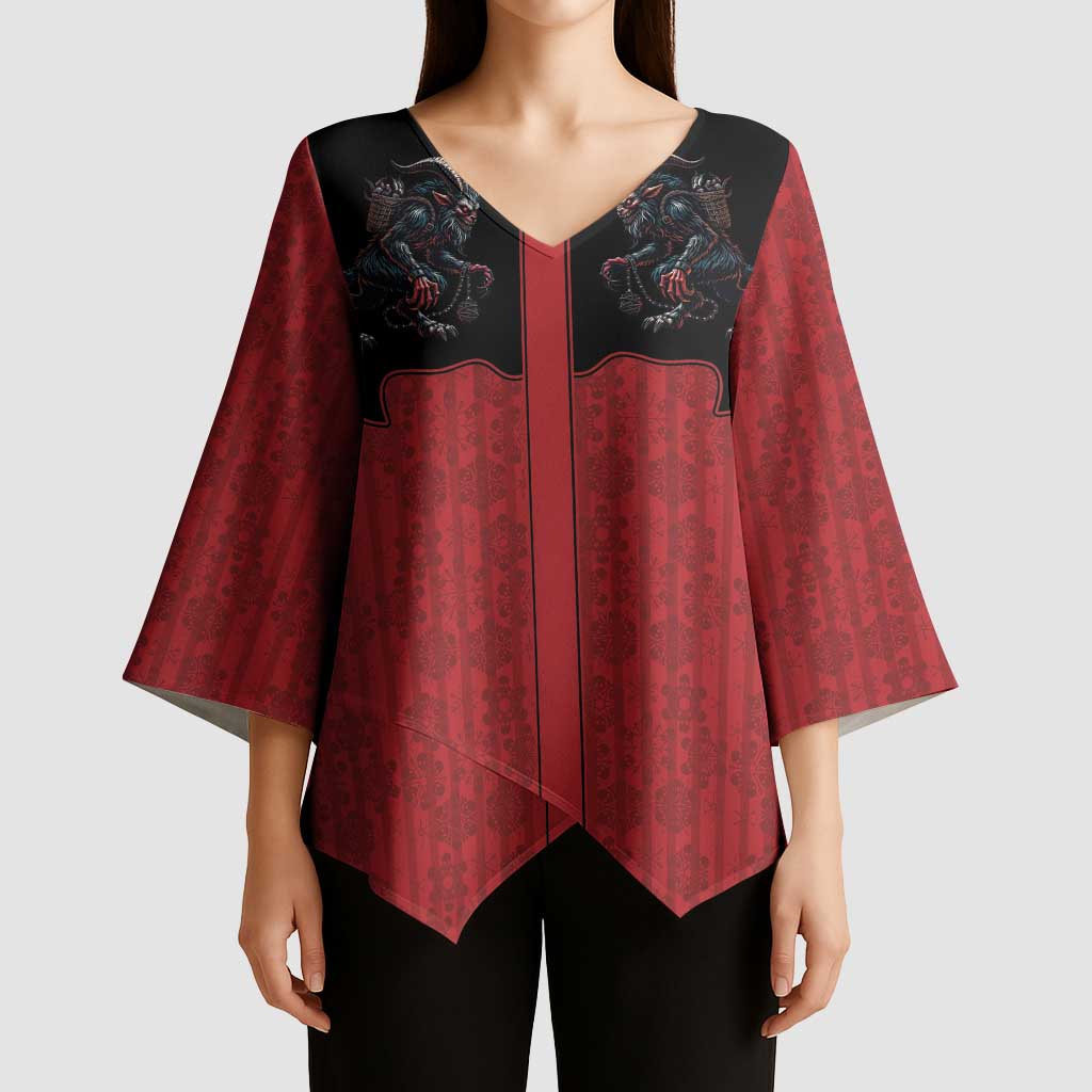 Western Yoke Kimono Sleeve Blouse Krampus Christmas Horror Style - Wonder Print Shop
