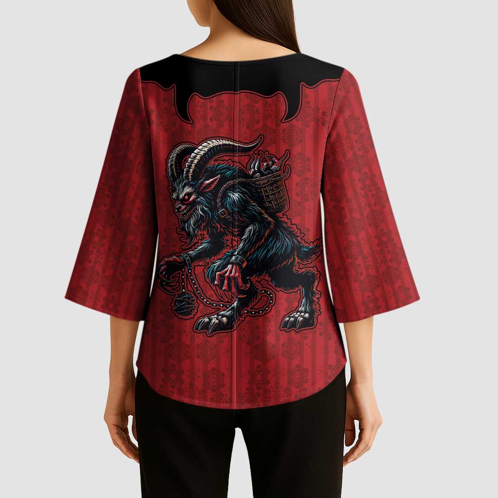 Western Yoke Kimono Sleeve Blouse Krampus Christmas Horror Style - Wonder Print Shop