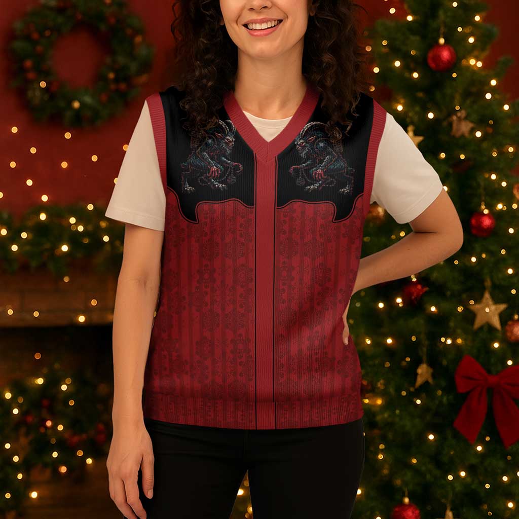 Western Yoke Christmas Knitted V-Neck Vest Krampus Christmas Horror Style - Wonder Print Shop