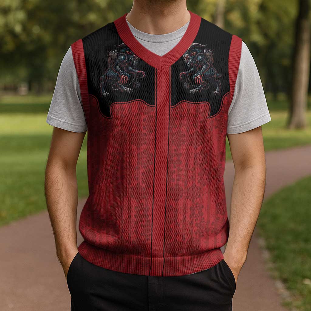 Western Yoke Christmas Knitted V-Neck Vest Krampus Christmas Horror Style - Wonder Print Shop