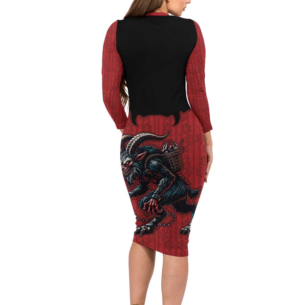 Western Yoke Long Sleeve Bodycon Dress Krampus Christmas Horror Style - Wonder Print Shop