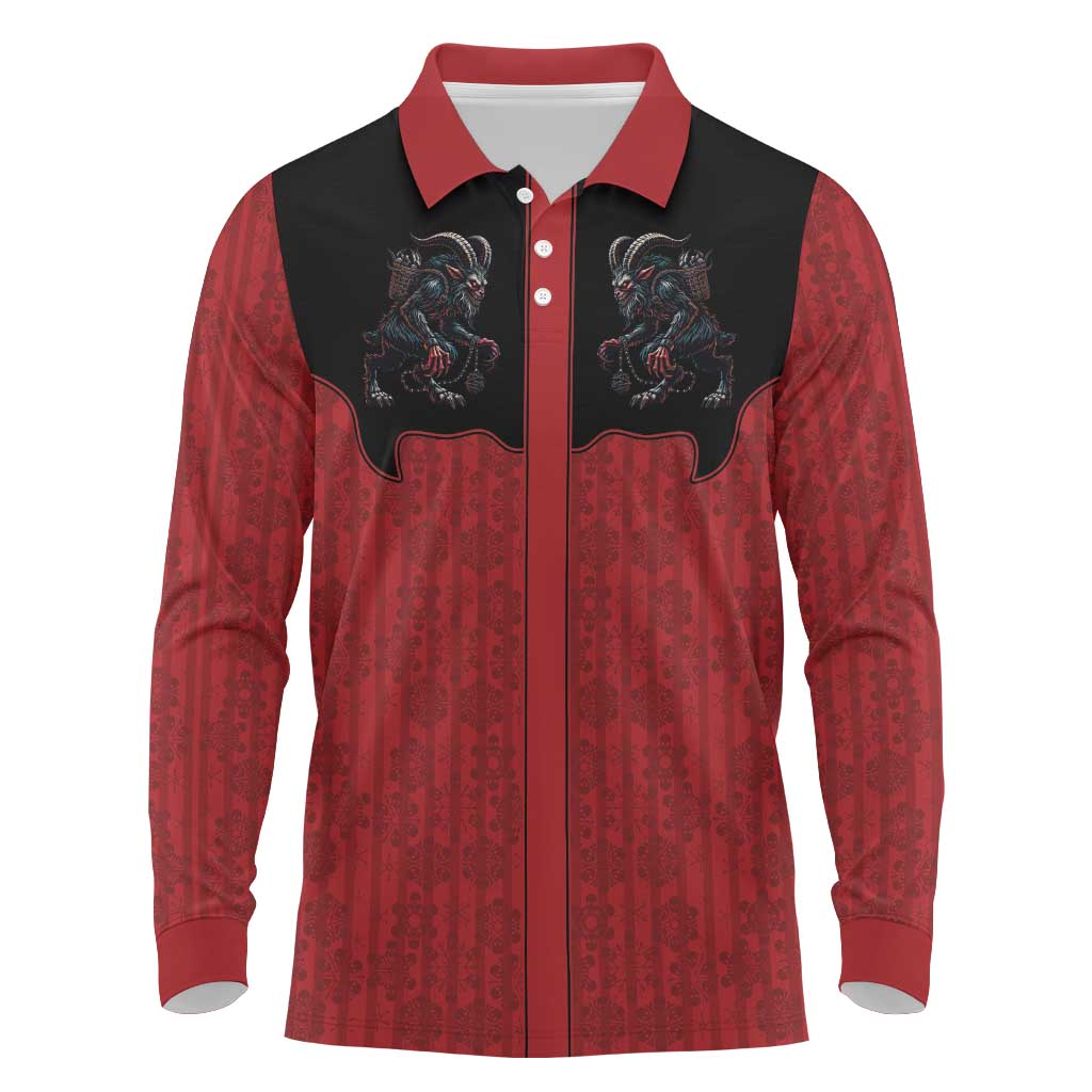 Western Yoke Long Sleeve Polo Shirt Krampus Christmas Horror Style - Wonder Print Shop