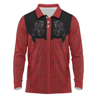 Western Yoke Long Sleeve Polo Shirt Krampus Christmas Horror Style - Wonder Print Shop
