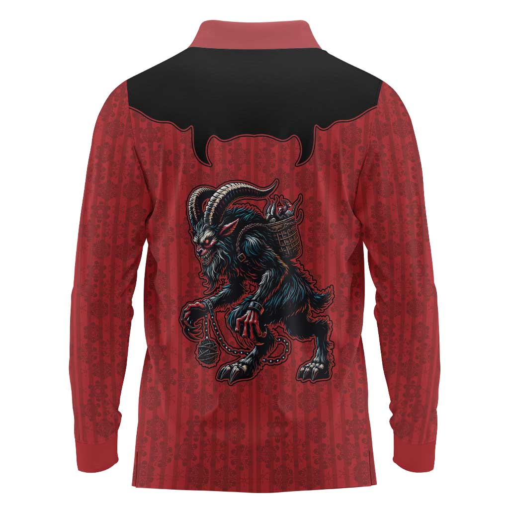 Western Yoke Long Sleeve Polo Shirt Krampus Christmas Horror Style - Wonder Print Shop