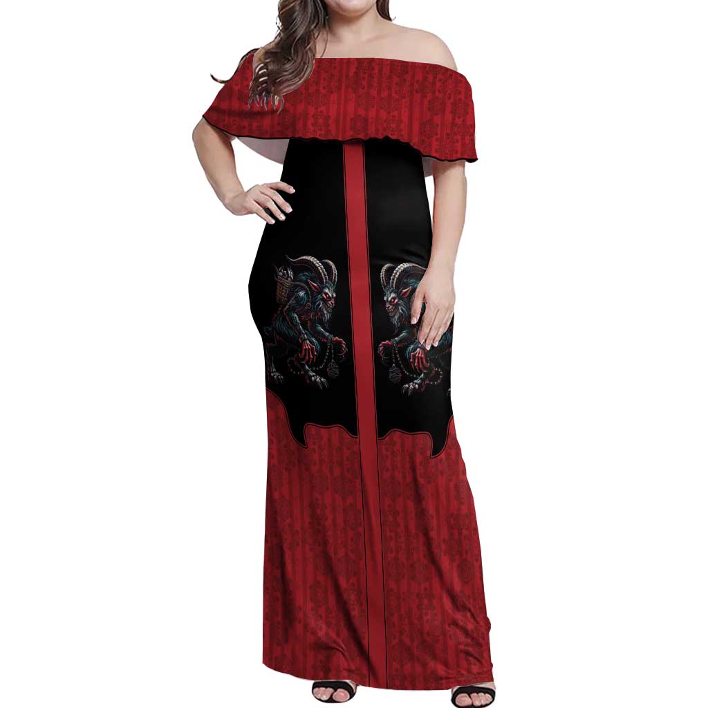 Western Yoke Off Shoulder Maxi Dress Krampus Christmas Horror Style - Wonder Print Shop