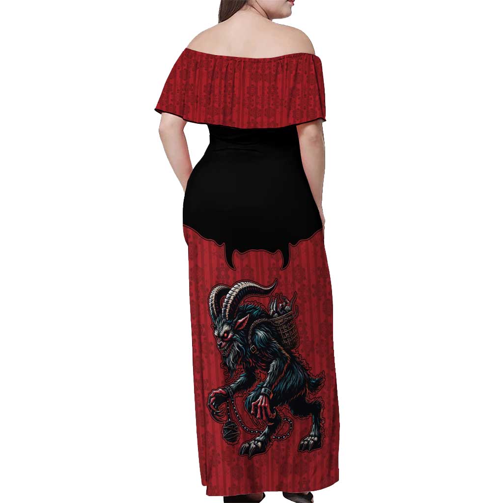 Western Yoke Off Shoulder Maxi Dress Krampus Christmas Horror Style - Wonder Print Shop