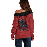 Western Yoke Off Shoulder Sweater Krampus Christmas Horror Style - Wonder Print Shop