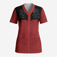 Western Yoke Scrub Top Krampus Christmas Horror Style - Wonder Print Shop