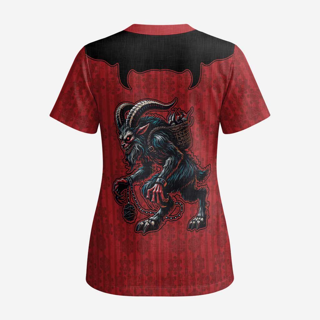Western Yoke Scrub Top Krampus Christmas Horror Style - Wonder Print Shop